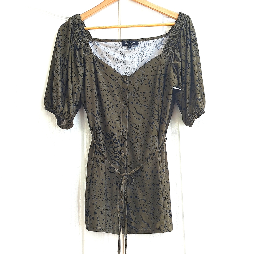 Green Animal Print Blouse